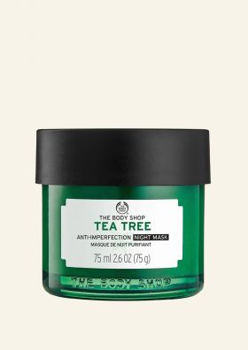 Tea Tree Night Mask Ansiktsmaske tar opp kampen mot urenheter om natten mens du sover. 